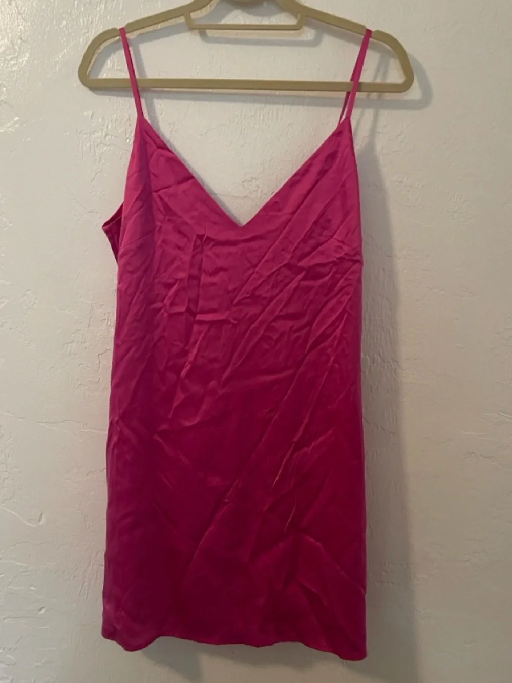 Bebe Hot Pink Silk (92%) Slip Dress - Spaghetti Strap, Size Medium - Picture 5 of 9
